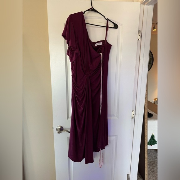 Mac Duggal Red One Shoulder Midi Length Jersey Dress Size 16 NWT - Picture 2 of 6